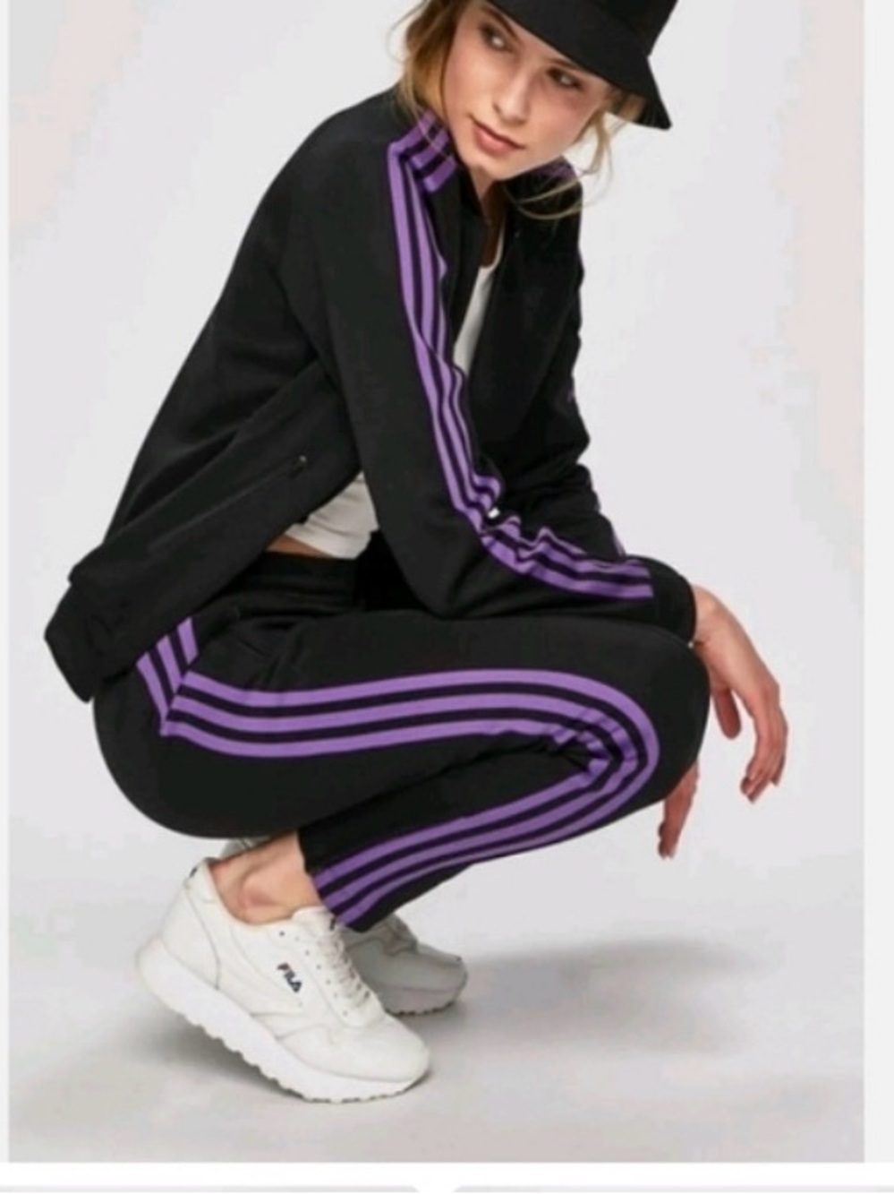 RARE adidas Women SST Originals Track Pants Black w/Purple stripes L/18 DV0131